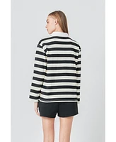 Grey Lab Women's Stripe Collar Sweatshirt