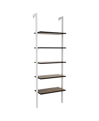 Gymax 5-Tier Ladder Shelf Wood Wall Mounted Display Bookshelf Metal Frame Brown & White