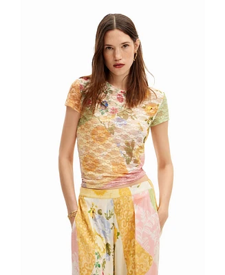 Desigual Women's Lace T-shirt flowers