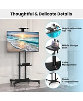 Gymax Mobile Tv Stand for 32''-75'' Lcd Led Flat Screen TVs up to 110 lbs w/ Top Tray