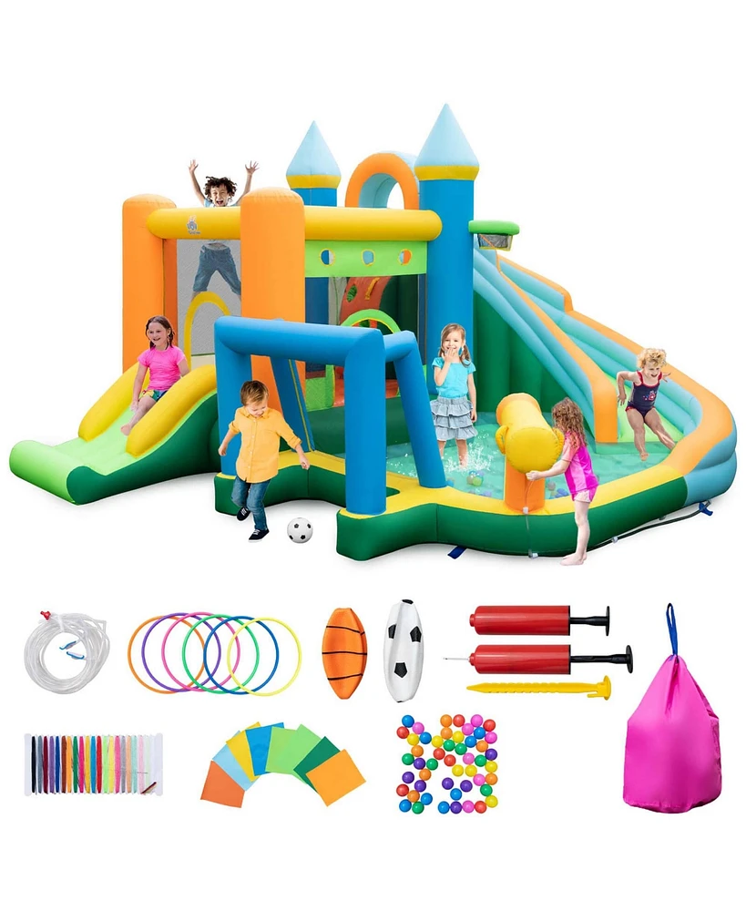 Costway Inflatable Water Slide Kids Blow up Pool Park Climbing Wall with 735W Blower