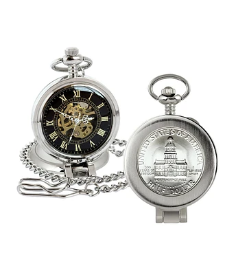 American Coin Treasures 16266 Jfk Bicentennial Half Dollar Coin Pocket Watch with Skeleton Movement, Black Dial with Gold Roman Numerals