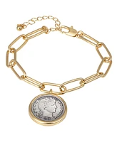 American Coin Treasures 16465 Barber Dime Coin Goldtone Elongated Link Bracelet