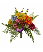 Slickblue Vibrant Mixed Artificial Flower Bush Lifelike Floral Decor for Home and Garden (Set of 2)
