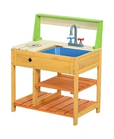 Outsunny Mud Kitchen, Outdoor Kitchen Playset for Kids w/ Faucet and Sink - Multi