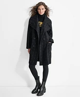 Dkny Women's Broken-Stripe Long-Sleeve Oversized Coat