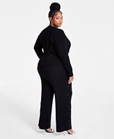 Nina Parker Trendy Plus Size Embellished Rib Knit Cardigan Tank Pants