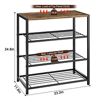 4-Tier Shoe Rack Metal Storage Organizer with Wood Top Board