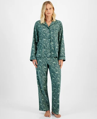 Charter Club Women's Cotton Woods-Print Pajama Set, Created for Macy's