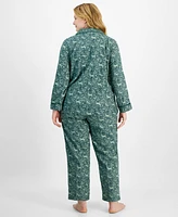 Charter Club Plus Cotton Flannel Printed Pajama Set, Created for Macy's