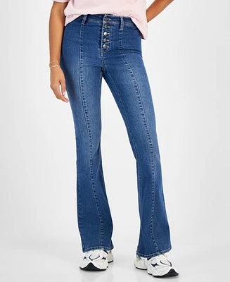 Dollhouse Juniors' Exposed Button Front Seam Flare Jeans