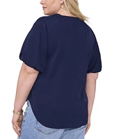 Vince Camuto Plus Size Split-Neck Puffed-Sleeve Top