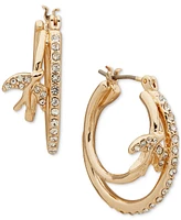 lonna & lilly Gold-Tone Pave Sparrow Two-Row Small Hoop Earrings, 1"