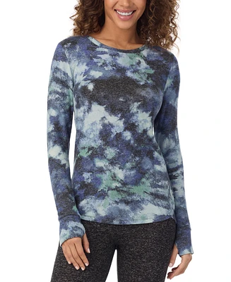 Cuddl Duds Petite SoftKnit Crewneck Thumbhole-Cuff Top