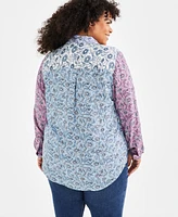 Style & Co Plus Blocked Bloom Perfect Shirt, Created for Macy's