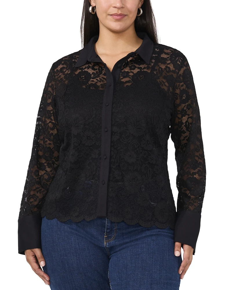 Vince Camuto Plus Lace Button-Front Blouse