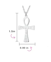 Bling Jewelry Large Religious Egyptian Hieroglyphs Key To Life Egyptian Ankh Cross Pendant Necklace For Women Sterling Silver