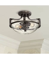 Regency Hill Mallot Modern Ceiling Light Semi Flush Mount Fixture 13" Wide 2-Light Oil Rubbed Bronze Clear Seedy Glass Bowl Shade for Bedroom Hallway