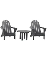 Outsunny 3pc Outdoor Folding Patio Furniture Set, 2 Adirondack Chairs, Table, Dark Grey