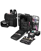 Byootique Rolling Makeup Train Case & Backpack Kit w/ 7 Toiletry Bags Travel