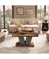 Tribesigns Square Coffee Table, Wood Coffee Table for Living Room, 31.5" Modern Center Table Cocktail Tea Table Accent Table, Rustic Brown & Black