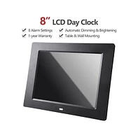 8" Large Digital Lcd Day Clock 6-Alarm Dimmable Calendar Dementia Home Wall Table