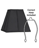 Springcrest Black Small Square Lamp Shade 5.25" Top x 10" Bottom x 9.5" High (Spider) Replacement with Harp and Finial