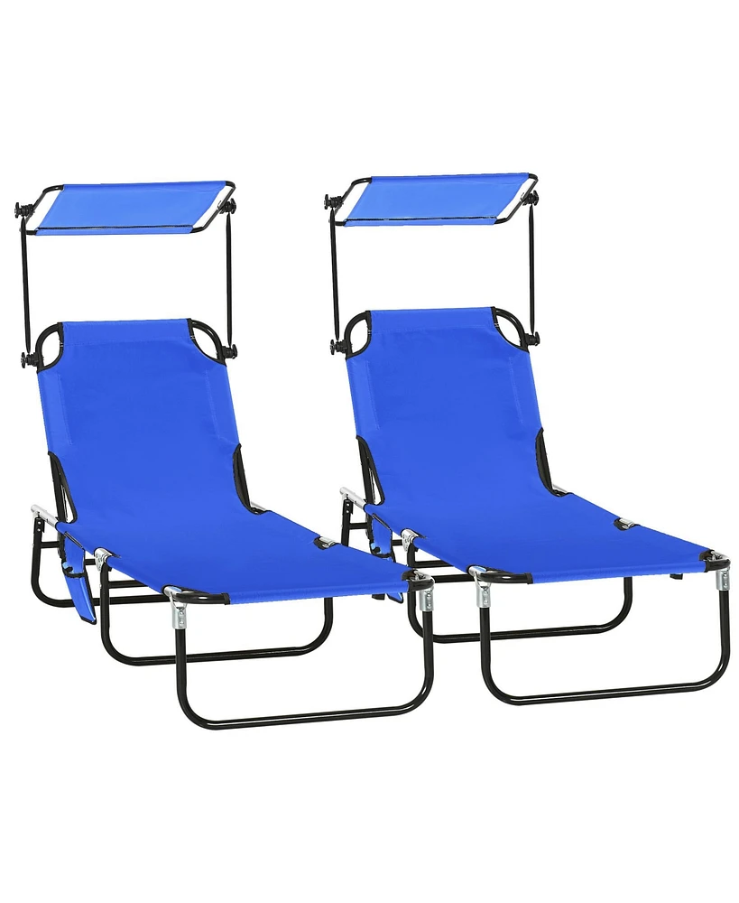 Outsunny 2-piece Chaise Lounge w/ Adjustable Backrest and Sunshade, Blue