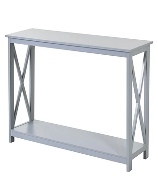 Homcom Grey Wooden Entryway Tabletop Furniture with Display Shelf Stand and X Bar