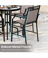 Outdoor Counter Stools Set of 2 with Footrest & Armrests Metal Frame for Backyard