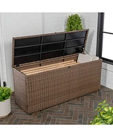 Jonathan Y Nino 31.5" Modern Minimalist Outdoor Faux Wicker Deck and Patio Storage Box, Brown