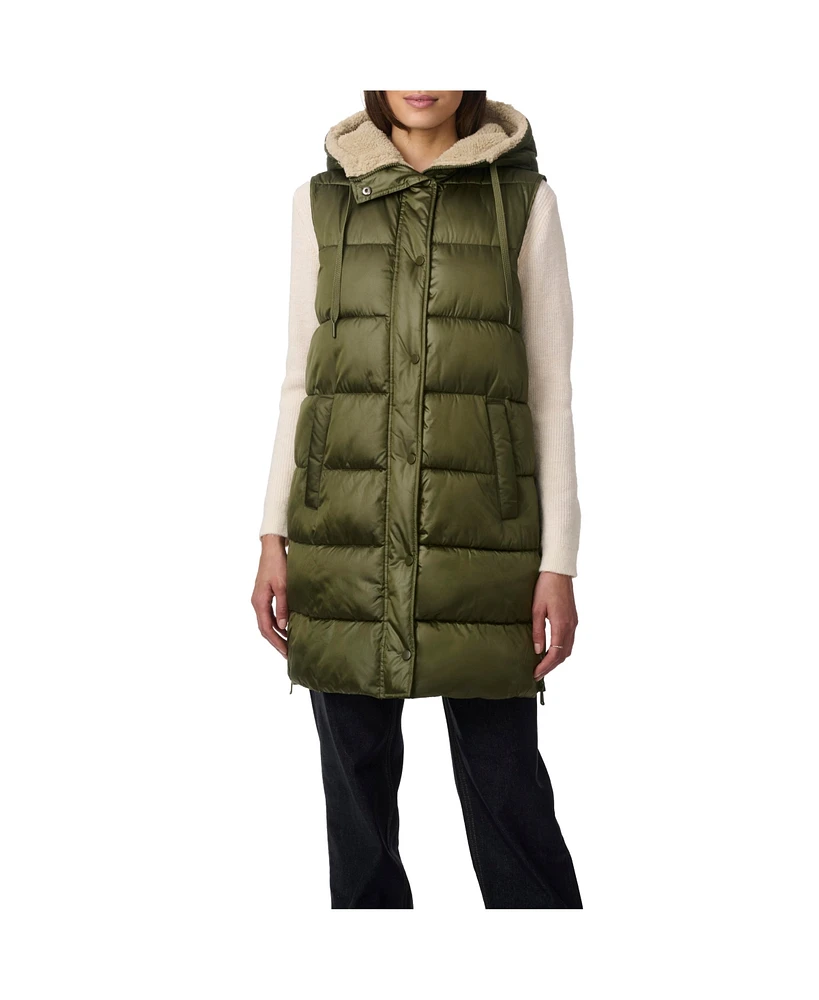 Bernardo Women's Puffer Vest With Sherpa Lined Hood