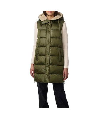 Bernardo Women's Puffer Vest With Sherpa Lined Hood