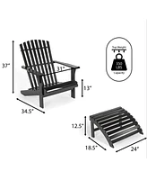 Jonathan Y Saranac 2-Piece Traditional Rustic Acacia Wood Adirondack Chair with Detachable Ottoman, White