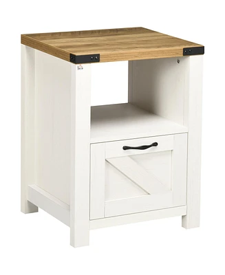 Homcom Farmhouse Side Table with Storage for Living Room White