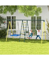 Outsunny Metal Swing Set for Backyard, 5 in 1 Design for Ages 3-8, Yellow