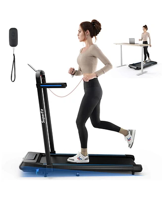 Costway 2 1 Folding Treadmill with Incline Remote Control App and Led Display