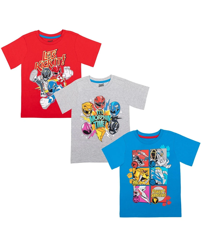 Power Rangers Boys Red Yellow Blue Black Pink 3 Pack T-Shirts to