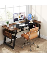 Tribesigns 63 inch Computer Desk Modern Office Desk with Shelf for Home Office, Large Writing Table Wood Business Workstation with Storage Shelves and