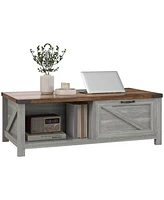 Homcom Farmhouse Coffee Table with Storage and Drawer, Distressed Gray