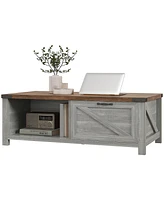 Homcom Farmhouse Coffee Table with Storage and Drawer, Distressed Gray