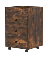 Homcom 3 Drawer Storage Cabinet with Wheels Tray for Home Office, Walnut