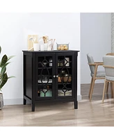 Homcom Elegant Scroll-Framed Storage Server Cabinet with Elevated Base and 3 Shelves