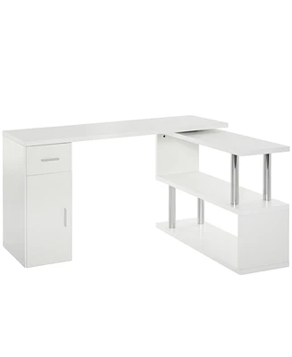 Homcom L-Shaped Computer Desk Workstation with Storage Shelves and Cabinet