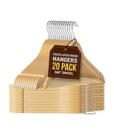 Bakken Swiss Lifemaster Tough Long Lasting Solid Maple Wooden Clothes Hangers - Pack of 20 Natural Wood Hangers with Rotating Swivel Hooks and Built