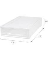 Iris Usa 4 Pack 27.5qt Plastic Under Bed Storage Containers with Sliding Organizer Drawers, White