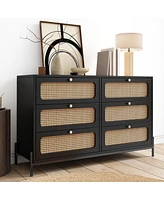 Streamdale Furniture Modern Rattan Wood 6-Drawer Dresser & Storage Cabinet