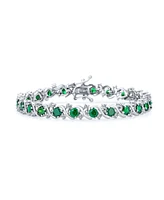 Bling Jewelry Fancy Prong Set Solitaire Round Cubic Zirconia Green Cz Wave Tennis Bracelet For Women Prom 7 Inch