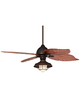 60" Casa Oak Creek Tropical Outdoor Ceiling Fan with Led Light Oil Rubbed Bronze Walnut Solid Wood Blade Frosted Glass Bowl Damp Rated for Patio Exter