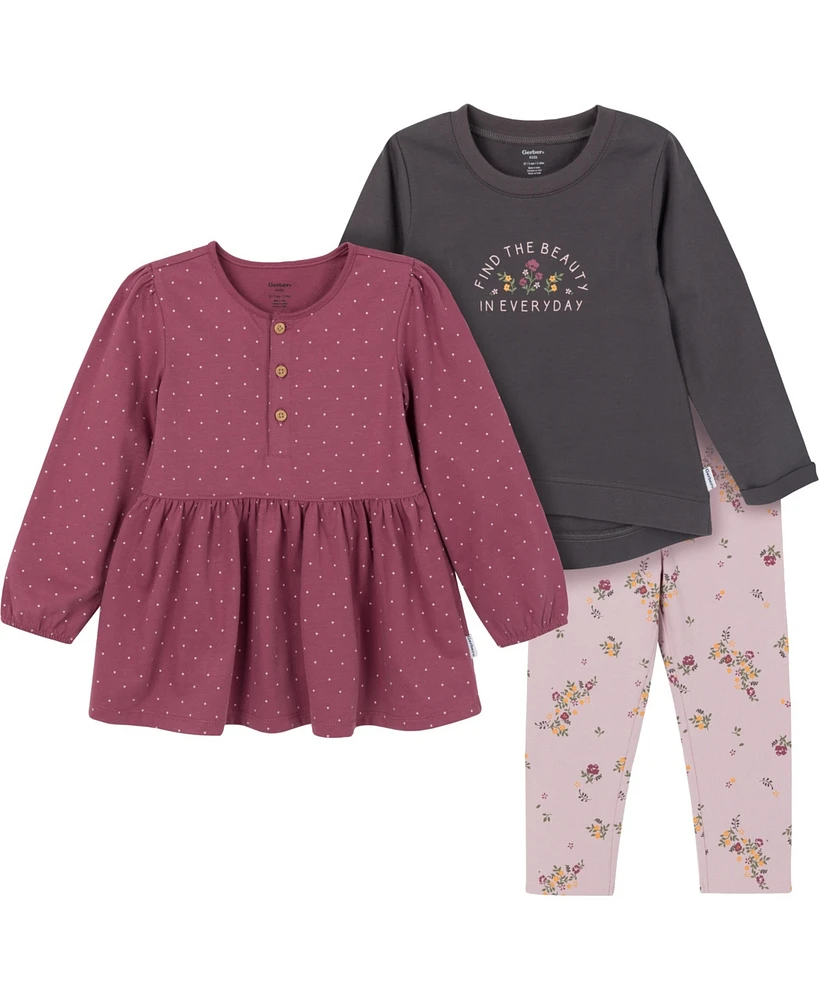 Gerber Toddler Girls Tunics and Leggings Set, 3-Piece